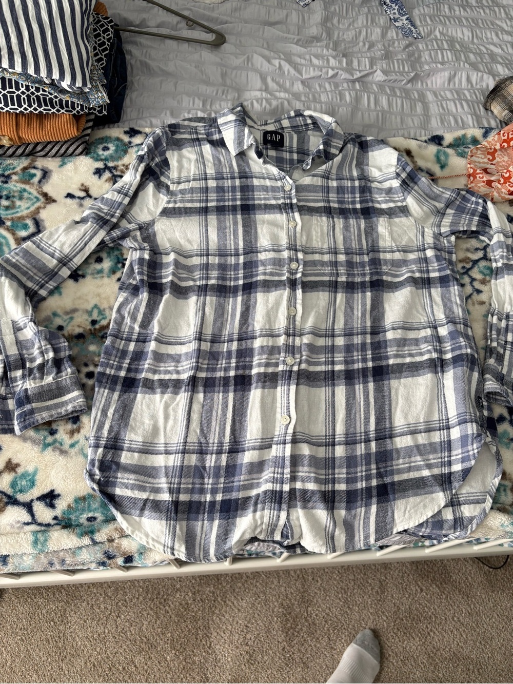 GAP Blue and White Plaid Button-Down Shirt